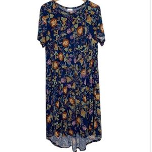 LuLaRoe Blue Floral Stretch Carly Swing Dress XL